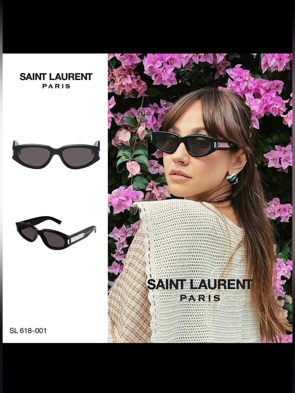 Saint Laurent Black Cat-Eye Sunglasses